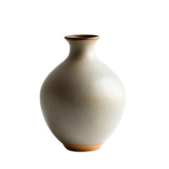 Creamy white ceramic vase with narrow neck isolated on a white background