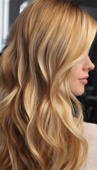 Naklejka premium Close-up of wavy, blonde hair with natural highlights.