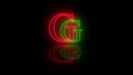 3d G letter neon red green flicker and flashes in black background