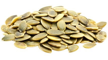A pile of raw pumpkin seeds , isolated on transparent background