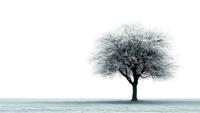 Minimalist tree silhouette on a clean white background, emphasizing simplicity and elegance in design.
