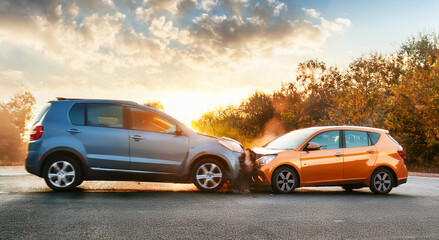 Fototapeta premium 交通事故、衝突した自動車。（Traffic accident, crashed cars.） 