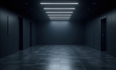 empty room with a concrete wall and lights