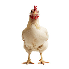 a solid white broiler chicken facing forward isolated on a white background