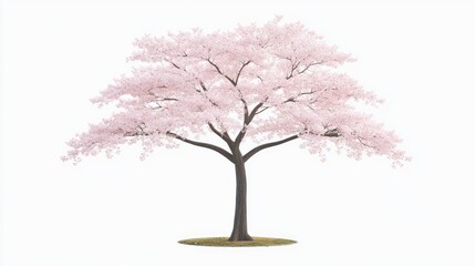 Obraz premium A pink flowering tree with a symmetrical shape against a white background.