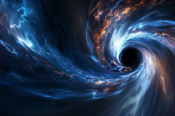 Illustration depiction theoretical scientific principles like quantum mechanics and black holes. Swirling pastelpeachand blue cloud vortex.