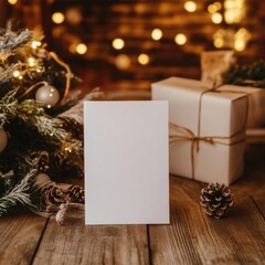 Blank Christmas Card Mockup with Rustic Background