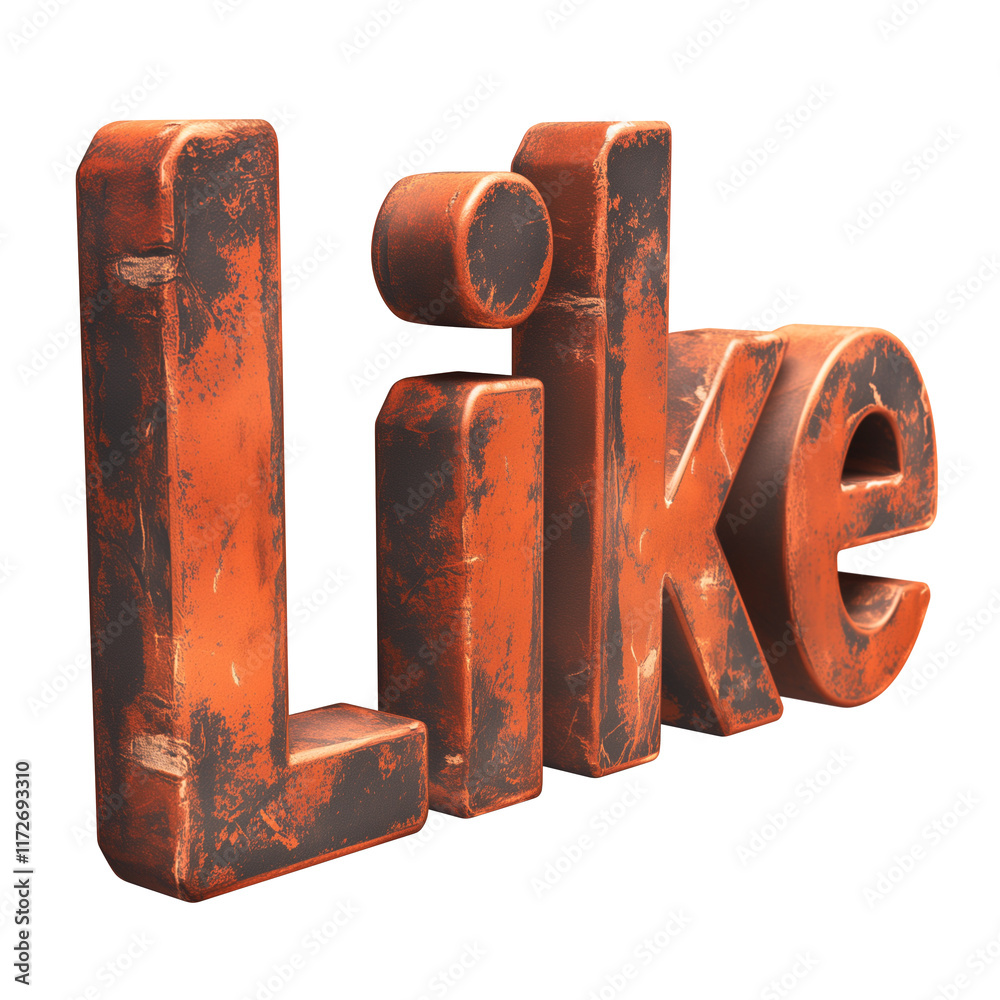 Poster 3d copper like text spelling like with brushed, weathered finish, isolated on transparency backgroun