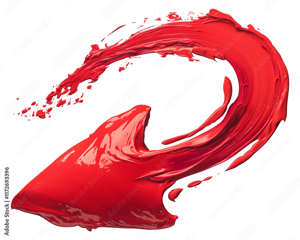 Poster bold, curved arrow created with thick red paint, featuring dynamic brushstrokes and glossy texture, 