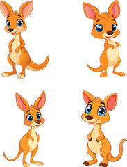 Cute kangaroo cartoon characters icon set collection vector illustration with white background