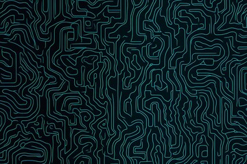 Fototapeta premium Abstract close-up of a glowing blue digital circuit board, showcasing intricate connections and technological design on a black background. 