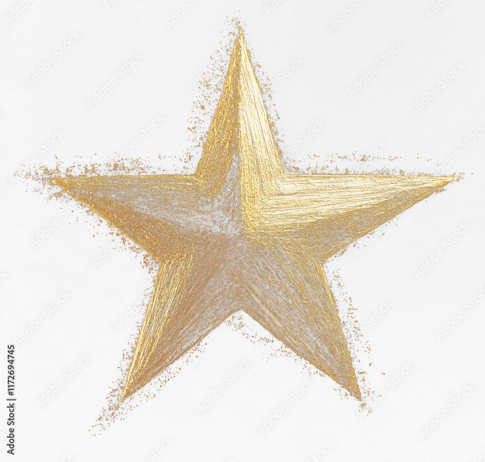 Poster gold star with metallic brush accents and glittering details isolated on transparency background, cr