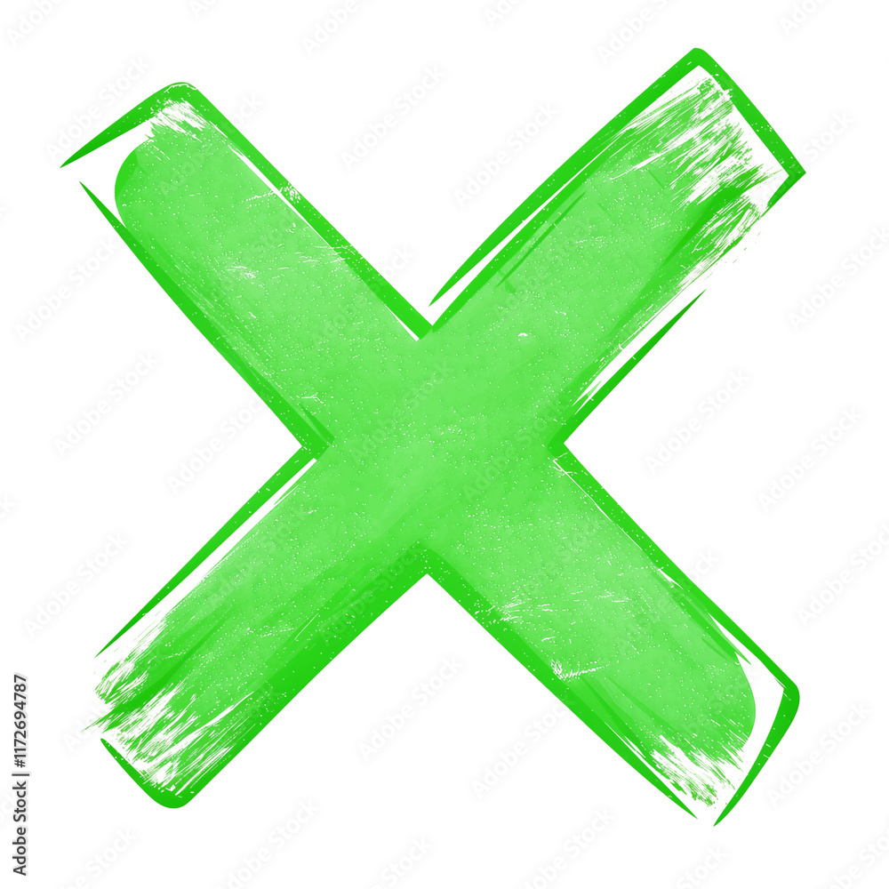 Aufkleber bold green x with textured, brushstroke pattern isolated on light green background, symbolizing reje
