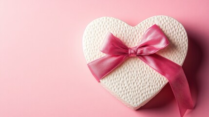 Heart-Shaped Gift Box with Pink Satin Ribbon on Soft Pink Background
