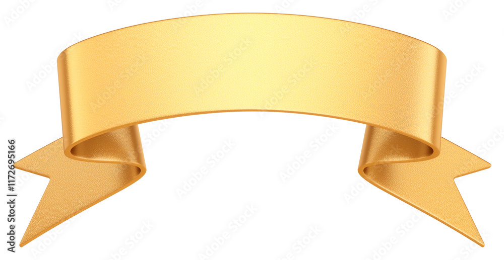Aufkleber shiny golden ribbon banner with smooth metallic texture and curved edges, isolated on transparent background, perfect for decoration or design purposes