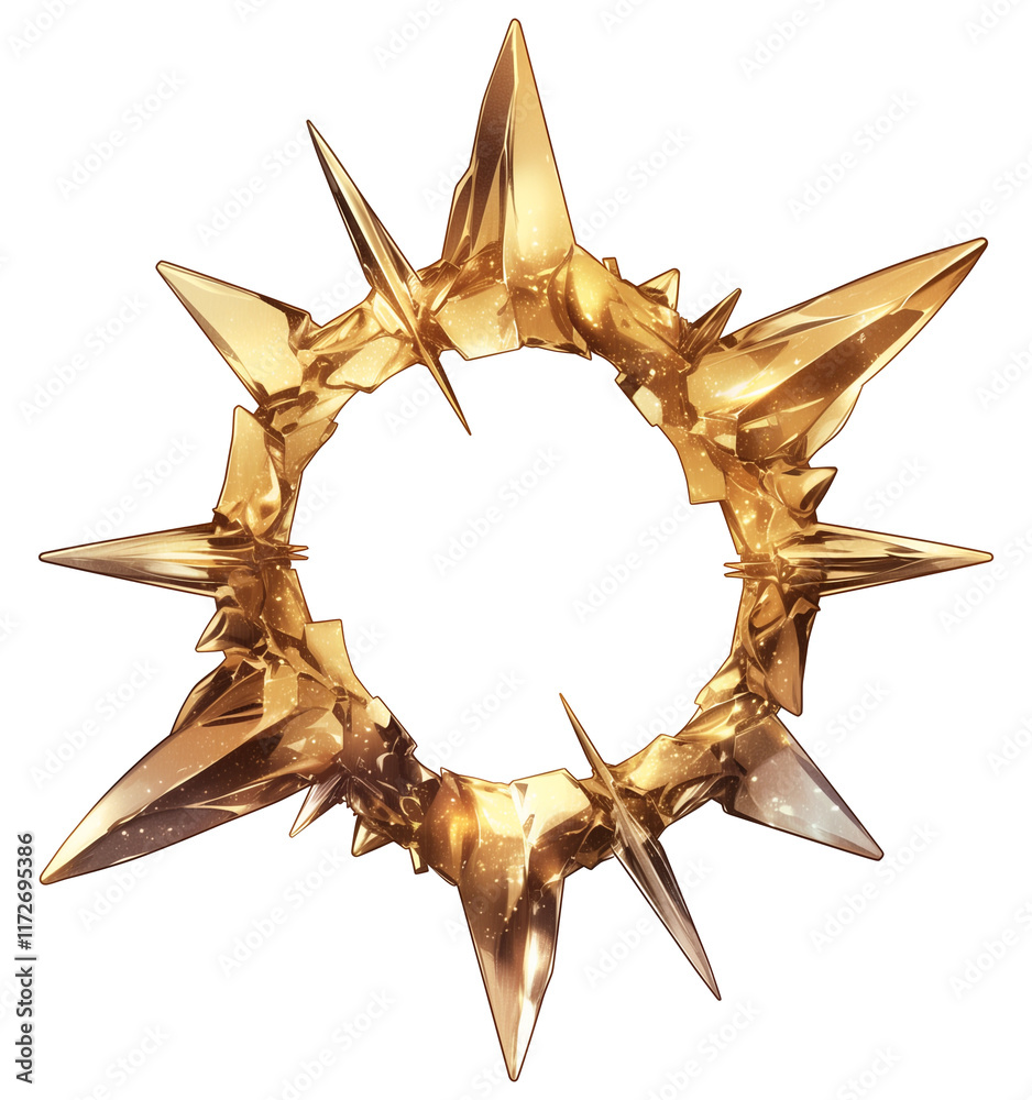 Aufkleber spiked circular crown made of glittering gold with sharp, pointed edges, isolated on transparency background, exuding luxurious and regal aura