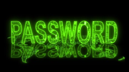 3d password text technology earth map glowing green