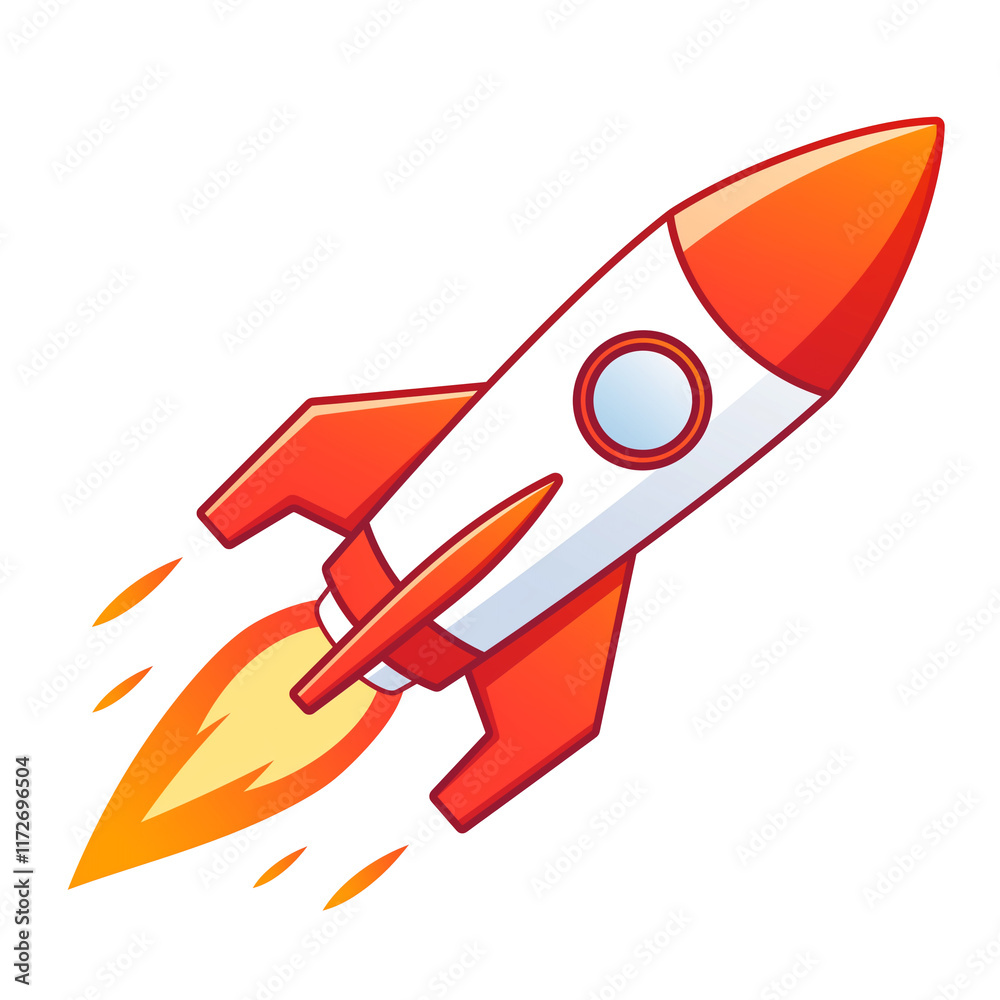 Aufkleber red rocket with flame trail design, isolated on transparency background, showcasing sleek and dynamic appearance