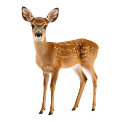 Fototapeta premium young deer with white spots on its brown fur stands gracefully, isolated on transparency background, showcasing its delicate features and alert expression