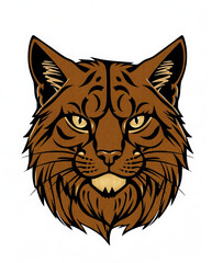 Obraz premium A bold, graphic representation of a cat's face featuring intricate line work and a strong color palette.