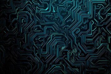 Abstract close-up of a glowing blue digital circuit board, showcasing intricate connections and technological design on a black background.

