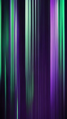 Dark purple and green vertical stripes with a digital glitch effect on a black background. Glitch-like video game lines. Abstract, motion-blurred effect.