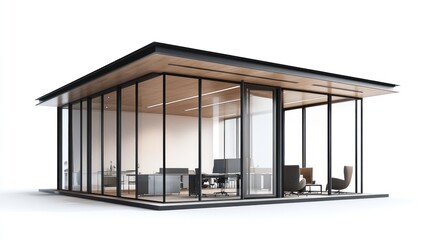 Modern Glass Office Pavilion Design Architectural 3D Rendering Minimalist Workspace
