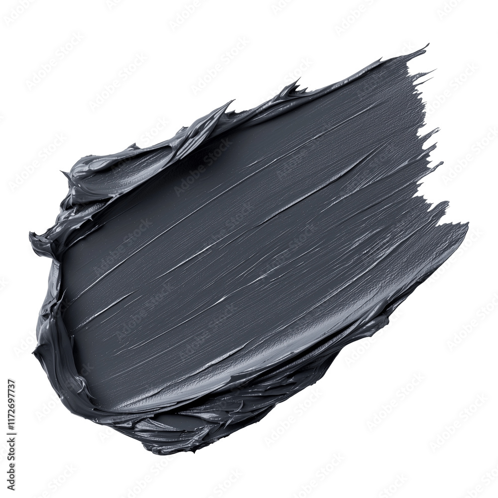 Poster textured smear of charcoal gray gel with smooth, glossy finish, isolated on transparency background,