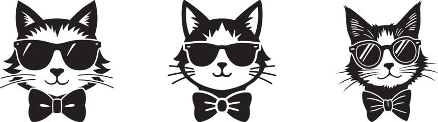 Silhouette set of cat with glasses icon, logo, sign and symbol vector illustration with white background 