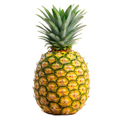 Fototapeta premium Close up of a fresh,juicy pineapple with green leaves on a white background