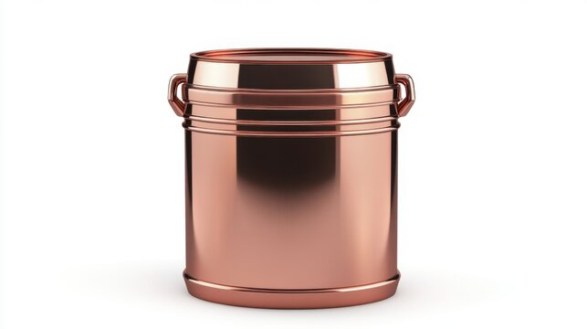A metallic trash can with a shiny finish placed on a white background