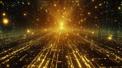 Obraz premium Visual representation of golden light particles moving through a cosmic space