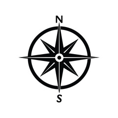 compass in a circle, outline, silhouette, vector, illustration, isolated on white background