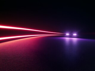 Neon Lights Illuminate Night Road Ahead Vehicle