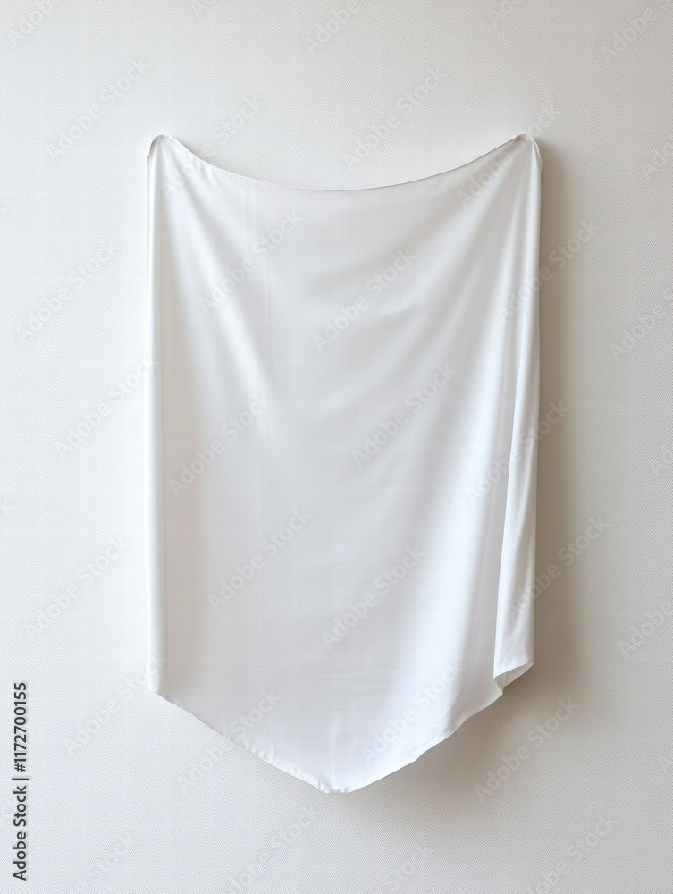 Poster pristine white sheet of paper hanging against a smooth wall in a bright, minimalistic indoor space. 
