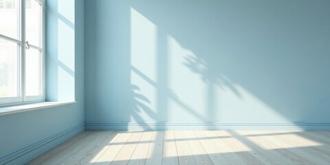Obraz premium Sunlit Empty Room with Pale Blue Walls and Light Wood Floor