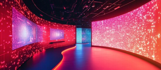 Immersive digital art exhibition with vibrant LED screens.