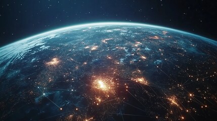 Obraz premium Aerial View of Earth at Night with City Lights and Starry Sky