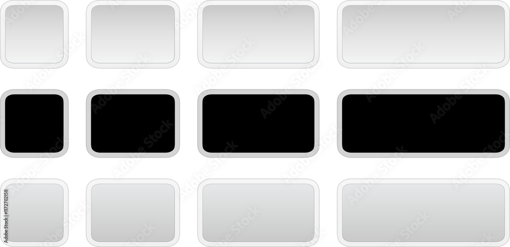 Aufkleber Buttons black gray square and rectangle shapes collection, interesting navigation panel for website with shiny light buttons.
