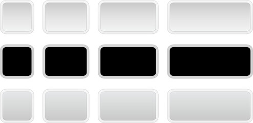 Buttons black gray square and rectangle shapes collection, interesting navigation panel for website with shiny light buttons.