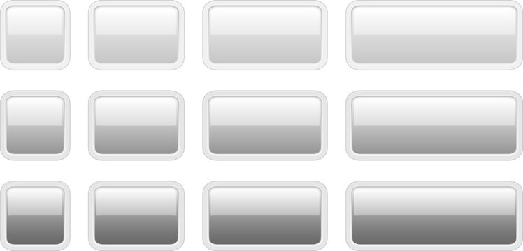 Buttons white gray square and rectangle shapes collection, interesting navigation panel for website with shiny light buttons.