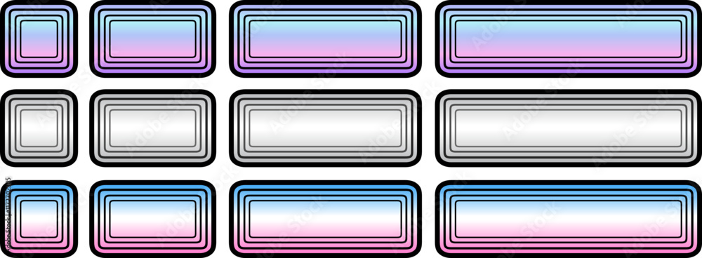 Aufkleber Buttons with rainbow iridescent gradient, square and rectangular shapes collection, interesting navigation panel for website with shiny holographic buttons