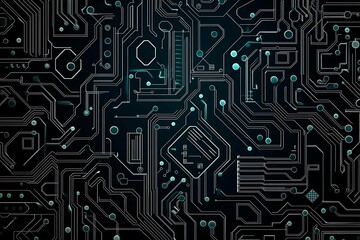 Abstract close-up of a glowing blue digital circuit board, showcasing intricate connections and technological design on a black background.
