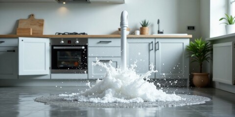Unexpected Kitchen Flood Plumbing Pipe Burst and Foam Eruption
