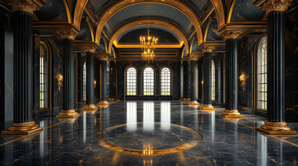 Luxury Palace Interiors. Black Gold Palace Interior Background