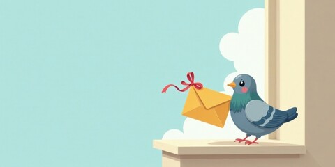 Fototapeta premium A charming pigeon delivers a heartfelt message, a delightful illustration of correspondence