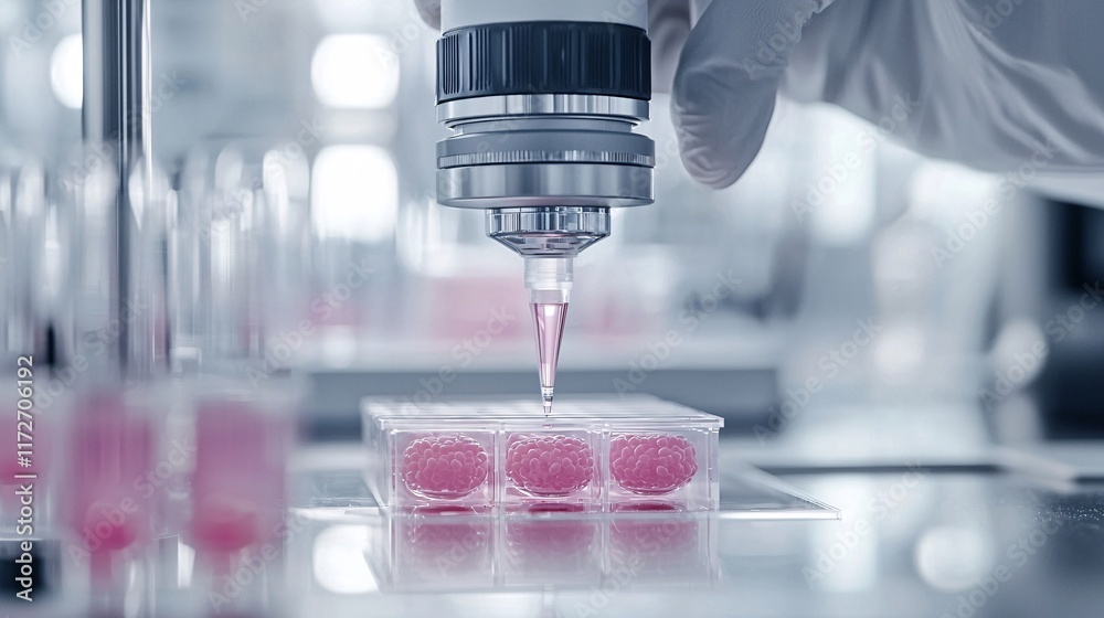 Poster advanced bioprinting technology creating cellular structures in a clean, sterile laboratory