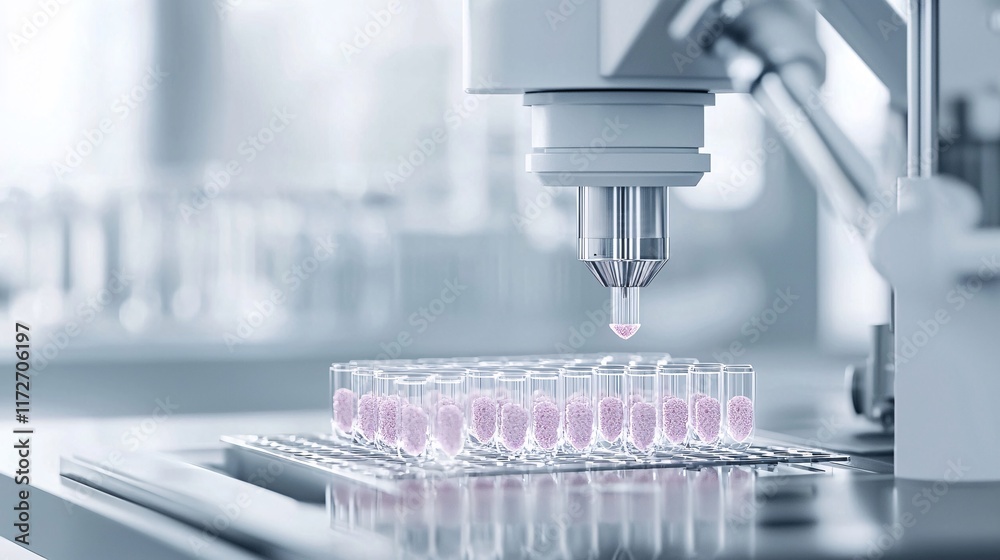 Poster advanced bioprinting technology creating cellular structures in a clean, sterile laboratory