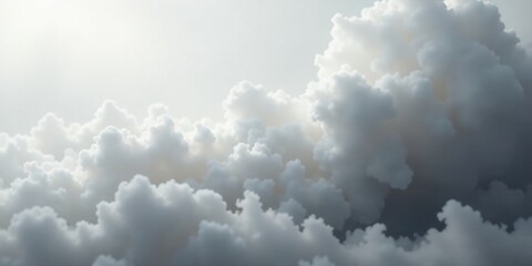 A Serene Panorama of Fluffy White Clouds Illuminated by Sunlight