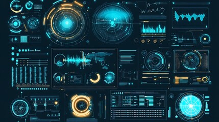 Fototapeta premium Futuristic Technology Interface Displays Data Analysis